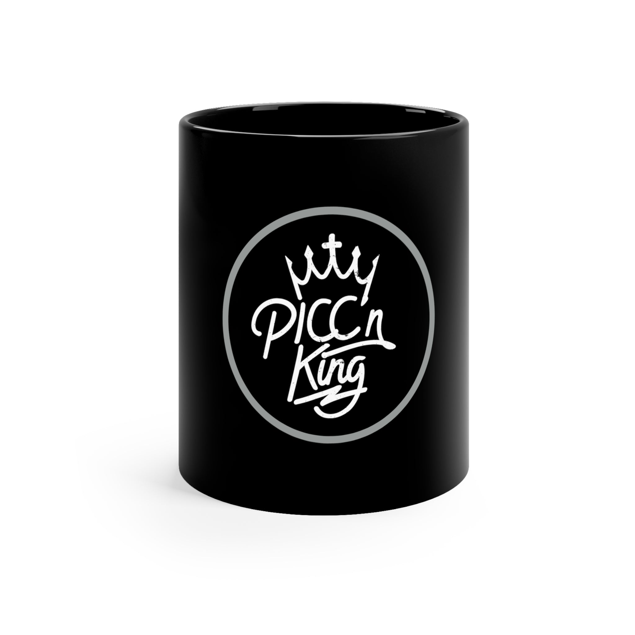 PICC'n King encircled in gray 11oz Black Mug