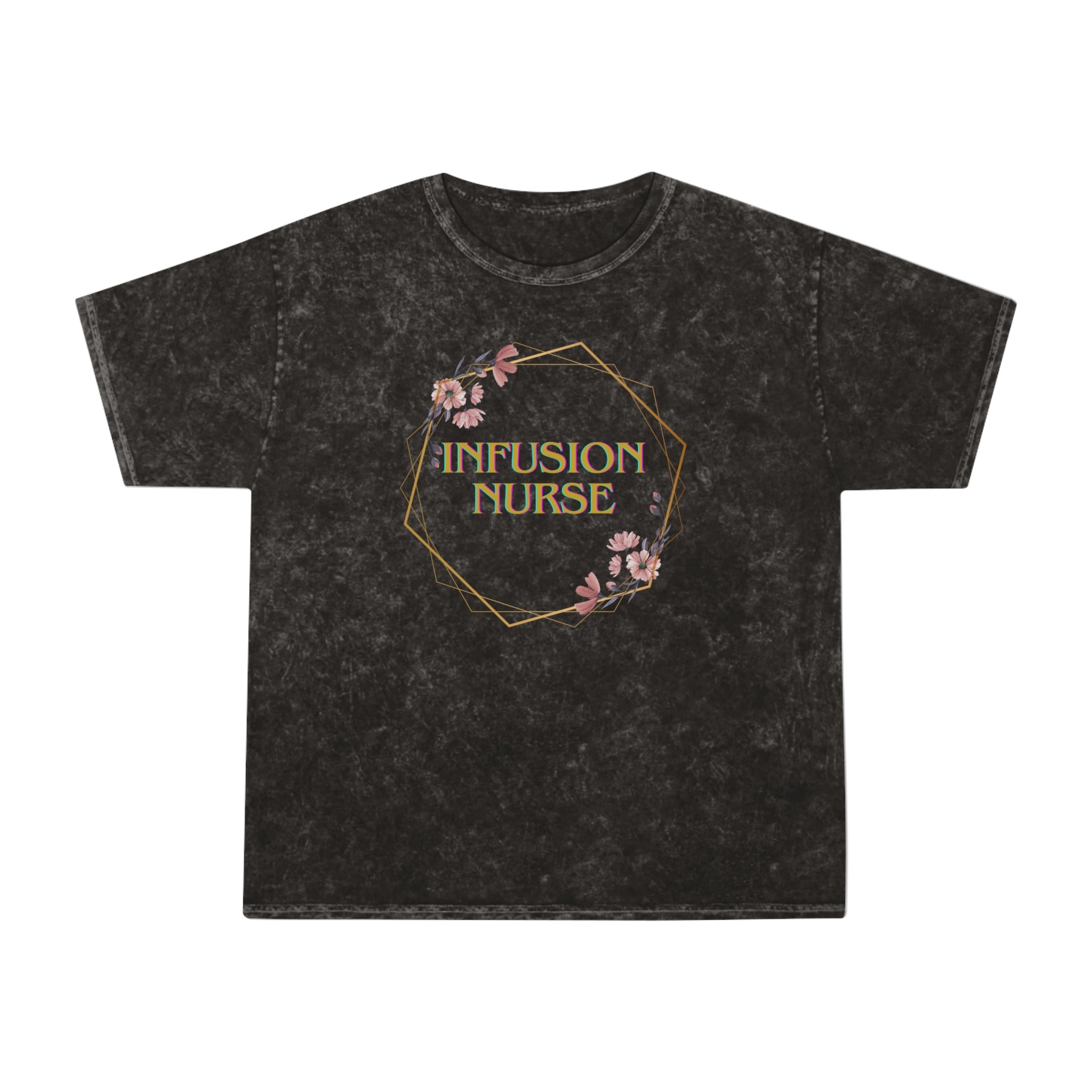 Infusion Nurse golden floral, Unisex Mineral Wash T-Shirt